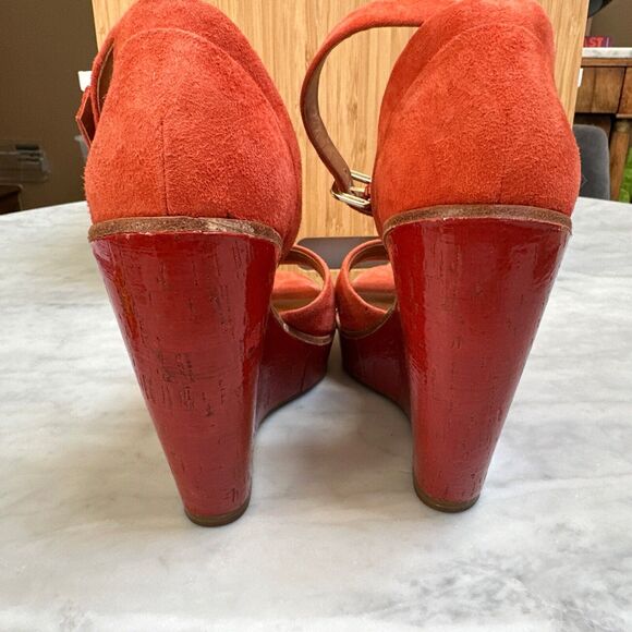 Dolce Vita Platform Wedge Heels Nubuck Size 8M Red/Orange - Picture 4 of 15